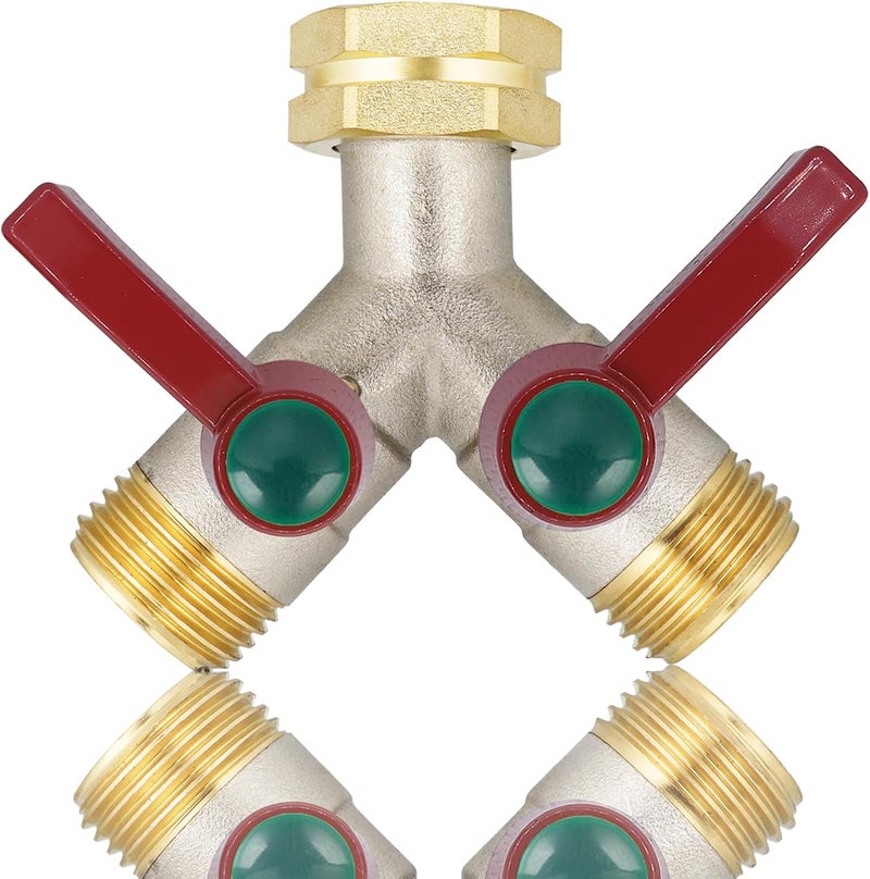 EJW Hose splitter, 2 way hose splitter, Garden hose splitters,Faucet splitters, Outdoor Faucet Splitter, 2 way Hose connector,Brass splitter 3/4” GHT Threads - Image 1